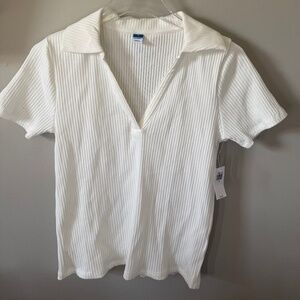 Old Navy Ribbed Collared Top – White